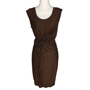 Sophie Max Striped Brown Gathered‎ Waist Dress Size L Sleeveless New